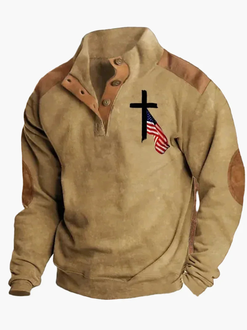 Chic und Stil | Retro cowboy sweatshirt with digital print and high collar - Casual western pullover for outdoor and leisure