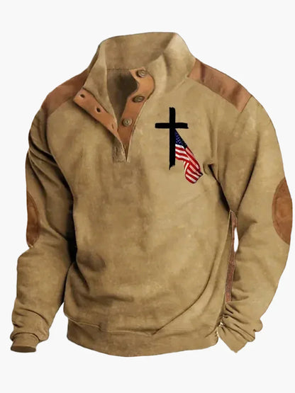 Chic und Stil | Retro cowboy sweatshirt with digital print and high collar - Casual western pullover for outdoor and leisure