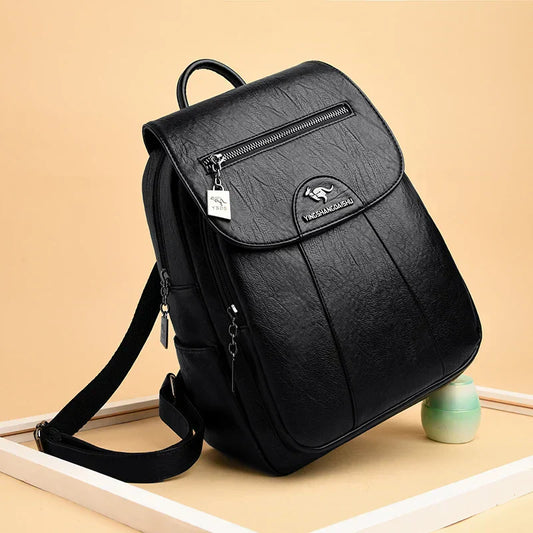 Chic und Stil | Large Leather Backpack with Anti-Theft Protection for Women