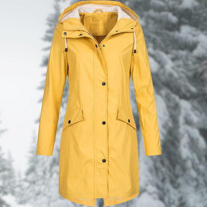 Chic und Stil | Waterproof parka with hood - Women's rain jacket with practical pockets