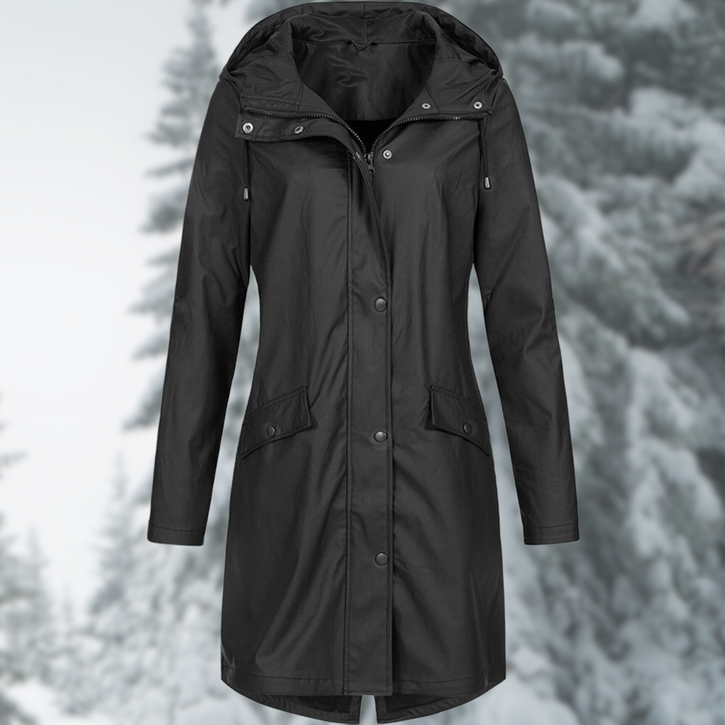 Chic und Stil | Waterproof parka with hood - Women's rain jacket with practical pockets