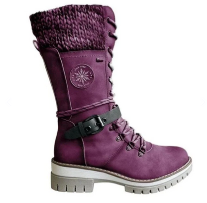 Chic und Stil | Ankle-high boots - Lacing - Side zipper - Non-slip sole - Knitted cuff - Strap with buckle