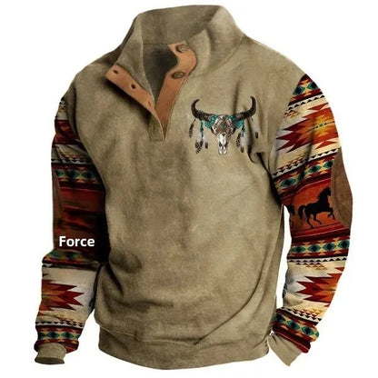 Chic und Stil | Vintage Western Sweatshirt with ethnic pattern and high collar - Casual pullover