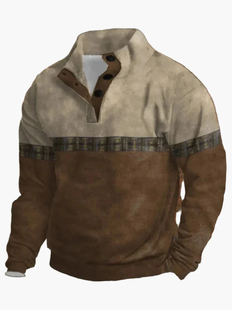Chic und Stil | Retro cowboy sweatshirt with digital print and high collar - Casual western pullover for outdoor and leisure