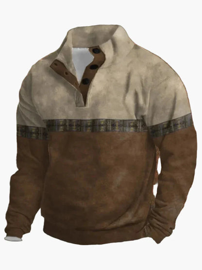 Chic und Stil | Retro cowboy sweatshirt with digital print and high collar - Casual western pullover for outdoor and leisure