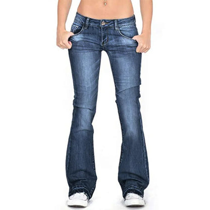 Chic und Stil - Femme Low Rise Flared Jeans: Jean skinny vintage décontracté à jambes évasées