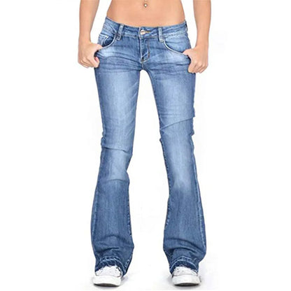 Chic und Stil - Femme Low Rise Flared Jeans: Jean skinny vintage décontracté à jambes évasées
