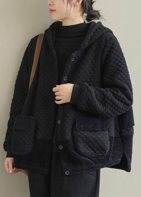 Chic und Stil | Black patchwork bags Warm fleece hooded coats