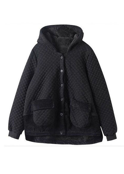 Chic und Stil | Black patchwork bags Warm fleece hooded coats