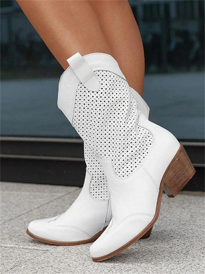 Chic und Stil | Cowboy Boots - Stylish women's boots with perforations and block heel