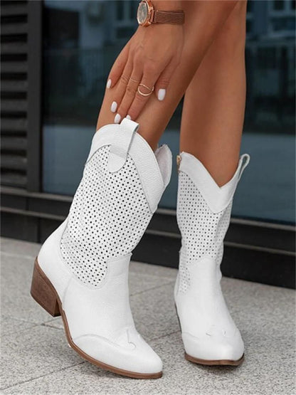 Chic und Stil | Cowboy Boots - Stylish women's boots with perforations and block heel