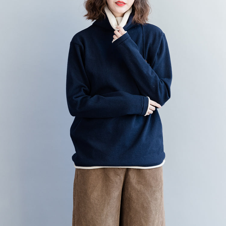 Chic und Stil | dark blue knit coats casual knit pull-overs with a high cut