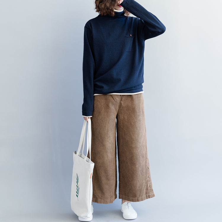 Chic und Stil | dark blue knit coats casual knit pull-overs with a high cut