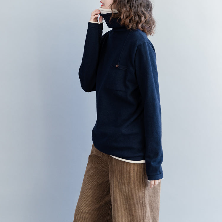 Chic und Stil | dark blue knit coats casual knit pull-overs with a high cut