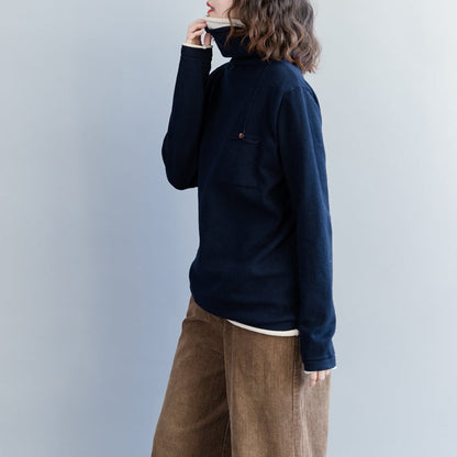 Chic und Stil | dark blue knit coats casual knit pull-overs with a high cut