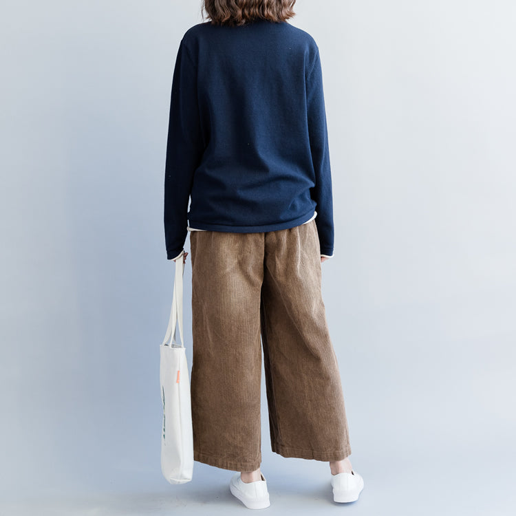 Chic und Stil | dark blue knit coats casual knit pull-overs with a high cut