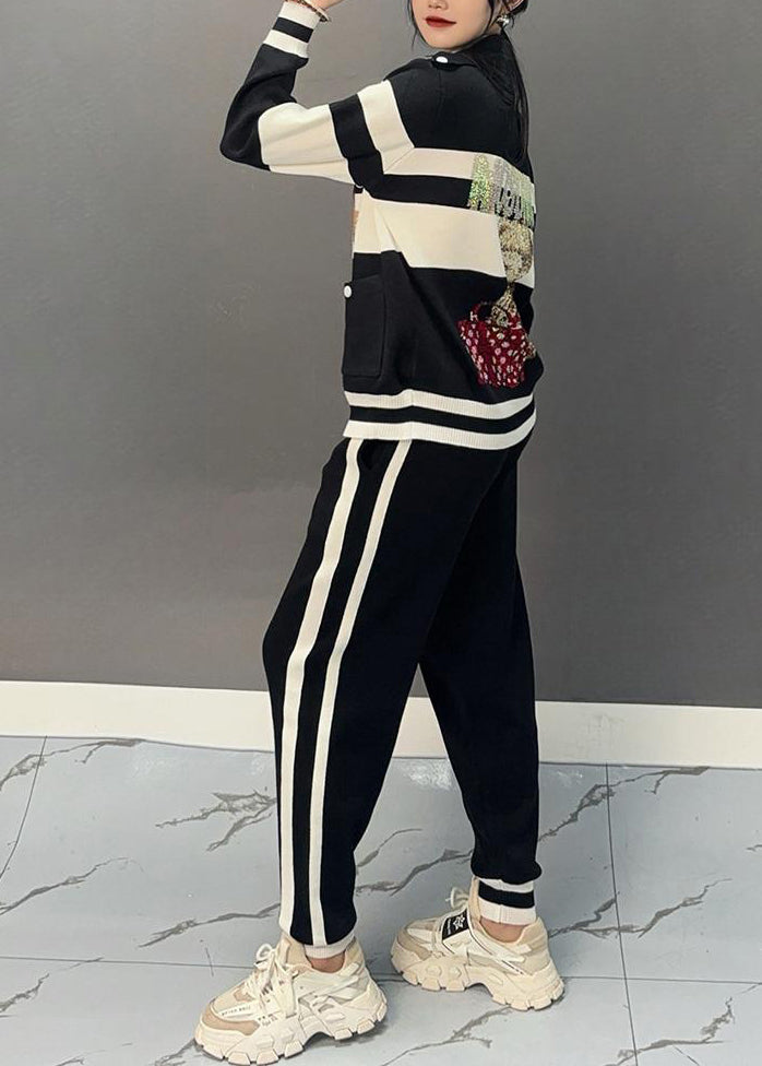 Chic und Stil | Black turtleneck patchwork coats and flared pants Two-piece set