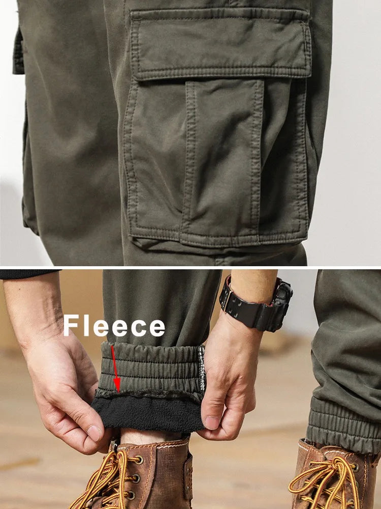 Chic und Stil | Men's winter cargo pants with fleece lining - Slim fit and elastic waistband