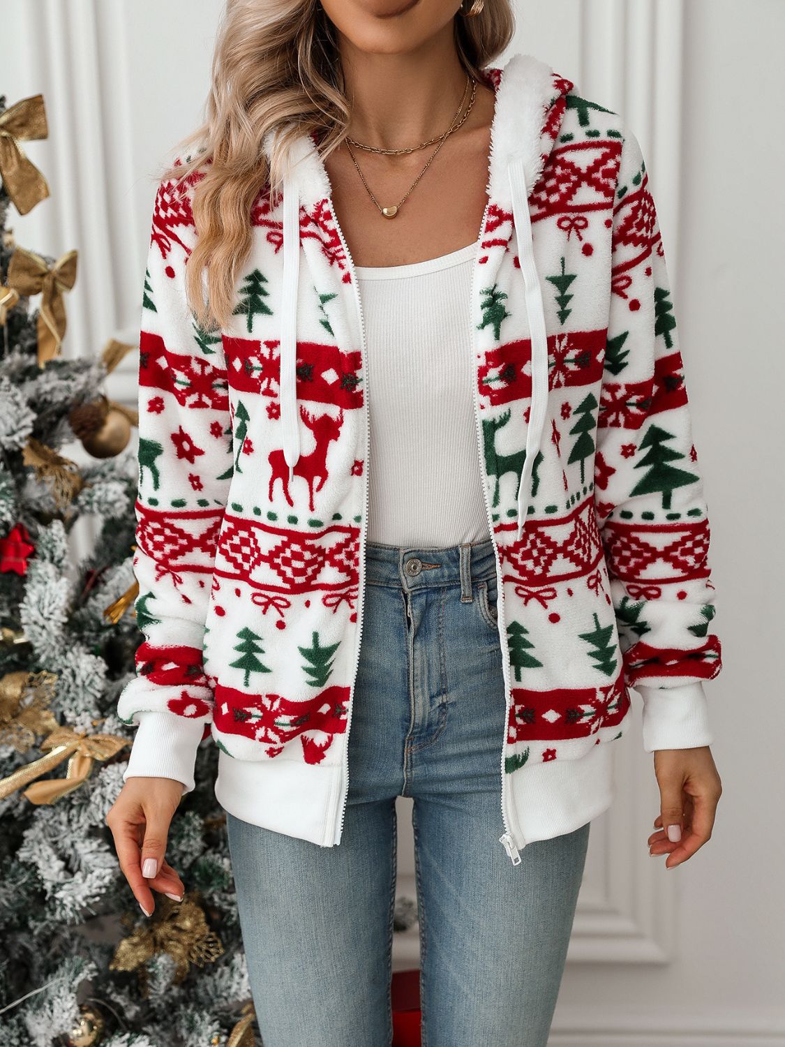 Chic und Stil | Sweat à capuche de Noël femme - Pull en tricot avec renne