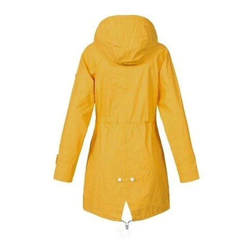 Chic und Stil - Femme trench-coat à capuche imperméable avec cordon de taille, fermeture éclair et poches extérieures