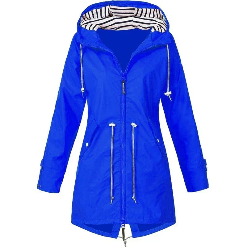 Blau wasserdichter Trenchcoat mit Kapuze