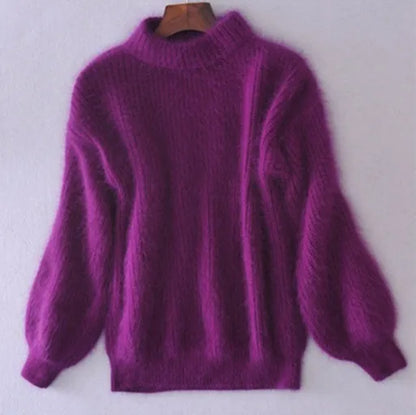 Chic und Stil | Loose Knitted Plain Sweater Vintage Angora Sweater