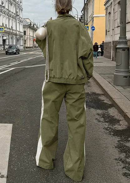 Chic und Stil | Edge - Contrast Zip Jacket and Wide Leg Pants Set