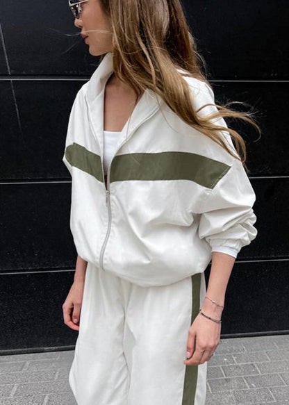 Chic und Stil | Edge - Contrast Zip Jacket and Wide Leg Pants Set