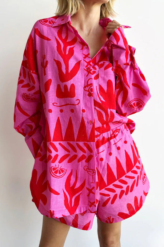 Chic und Stil | Altos Unique Printed Pocket Shirt and Set with Elastic Waist Shorts