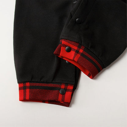 Chic und Stil | Christmas hat and 'Believe' letter print pattern contrast black top and black & red checkered pants family matching pajamas set