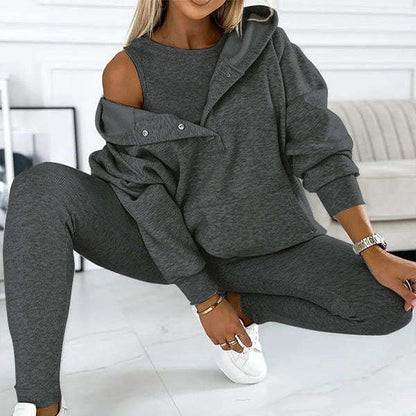 Chic und Stil | 3-piece women's sports set with oversized sweatshirt and slim pants