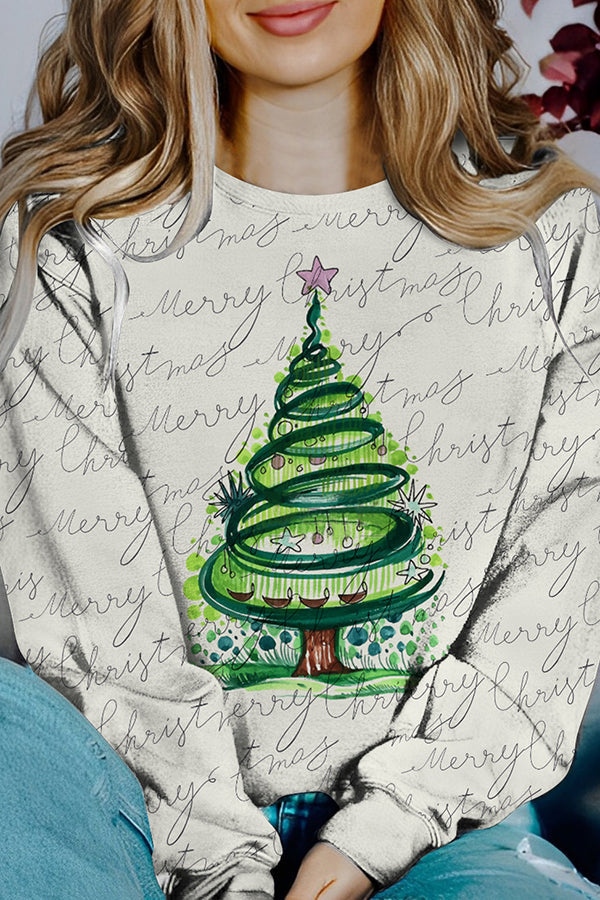 Chic und Stil | Printed Christmas Contrast Color Long Sleeve Pullover Sweatshirt