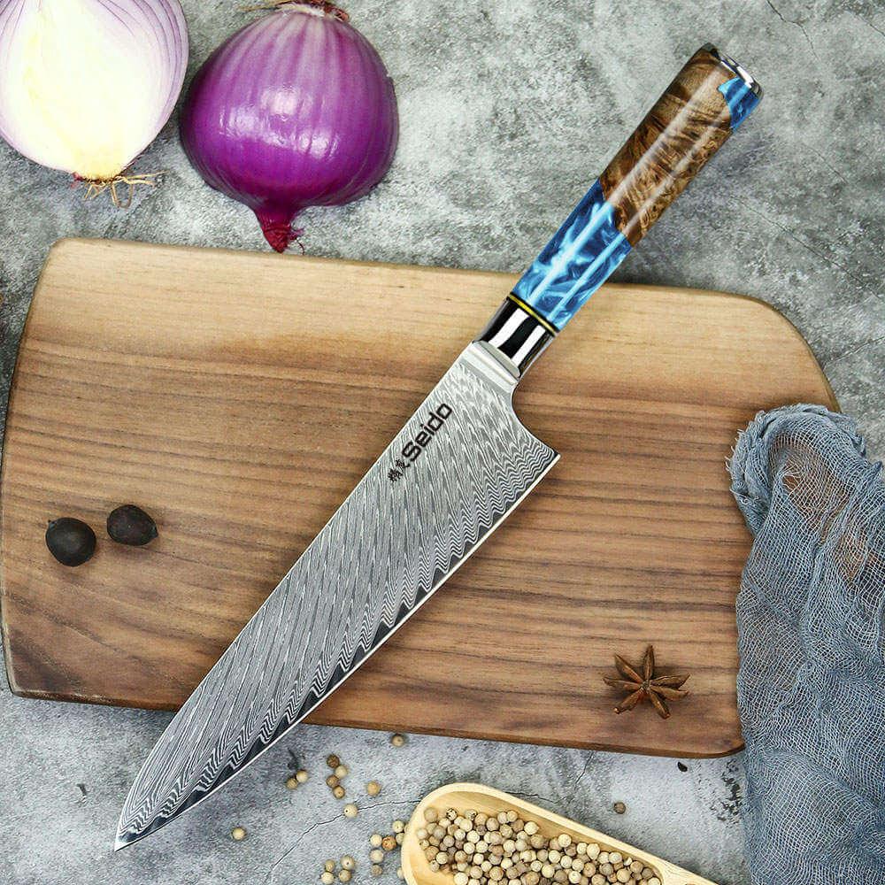 Couteau Chef Damas 20cm Résine Bleue - ChicUndStil