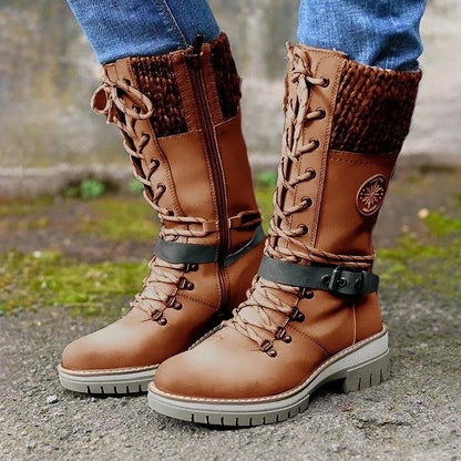 Chic und Stil | Ankle-high boots - Lacing - Side zipper - Non-slip sole - Knitted cuff - Strap with buckle