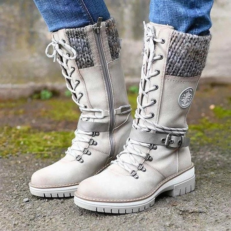 Chic und Stil | Ankle-high boots - Lacing - Side zipper - Non-slip sole - Knitted cuff - Strap with buckle