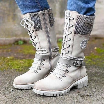 Chic und Stil | Ankle-high boots - Lacing - Side zipper - Non-slip sole - Knitted cuff - Strap with buckle