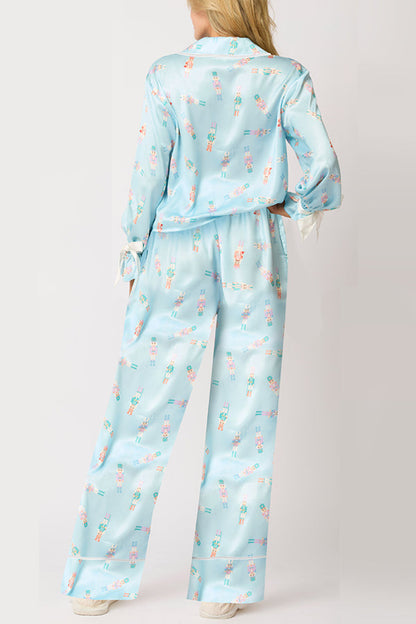 Chic und Stil | Christmas Printed Velvet Lacing Long Sleeve Bag Top and Elastic Waist Pants Set