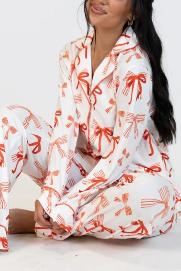 Chic und Stil | Christmas Arch Print Long Sleeve Shirt and Elastic Waist Pocket Pants Set