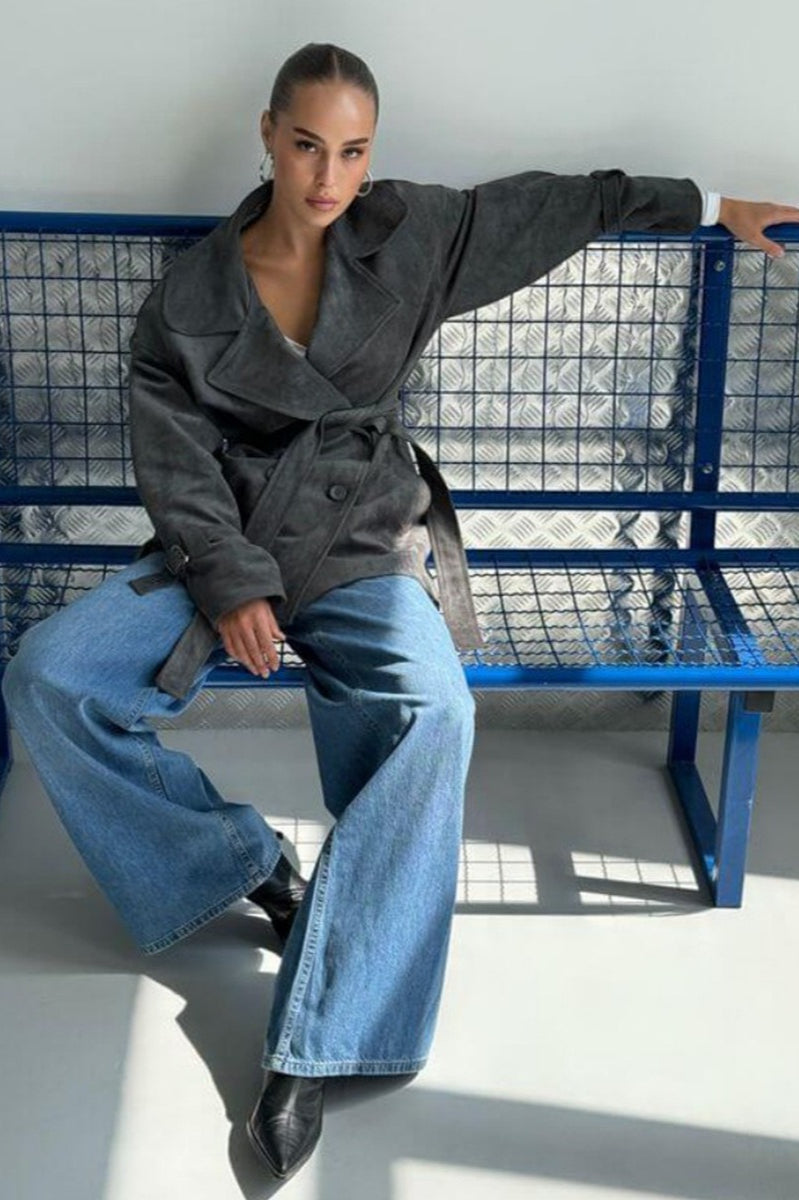 Chic und Stil | Suede Lapel Waistband Jacket Coat