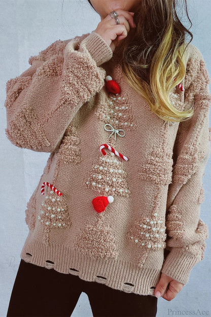 Chic und Stil | Christmas 3D Tree Pearl Solid Flocked Pullover