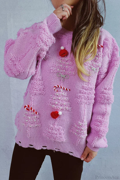 Chic und Stil | Christmas 3D Tree Pearl Solid Flocked Pullover