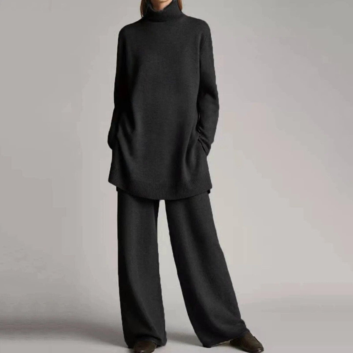 Chic und Stil | Sweater with turtleneck and wide leg pants
