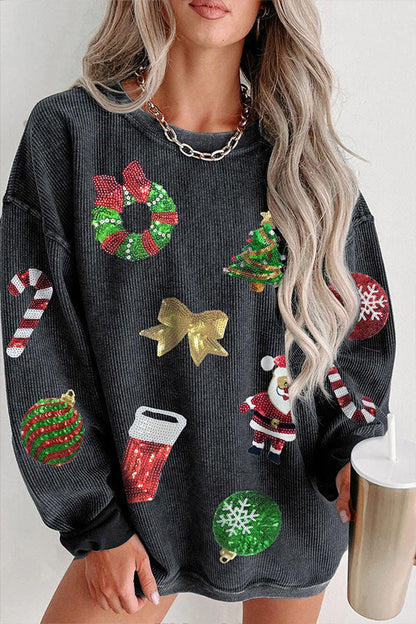 Chic und Stil | Sequin Christmas Graphic Pullover Sweatshirt