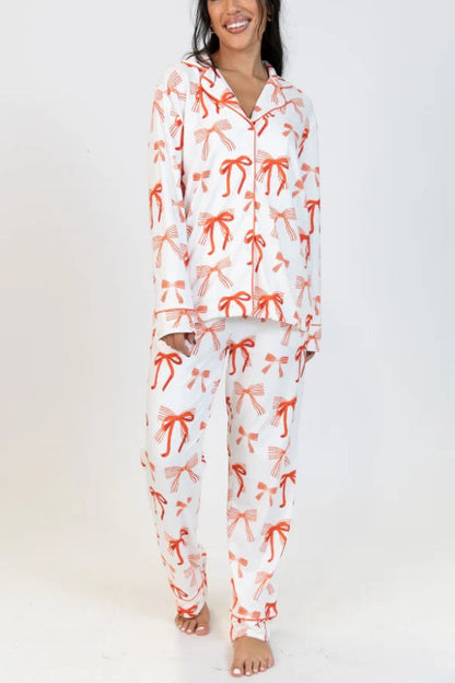 Chic und Stil | Christmas Arch Print Long Sleeve Shirt and Elastic Waist Pocket Pants Set