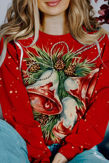 Chic und Stil | Printed Christmas Contrast Color Long Sleeve Pullover Sweatshirt