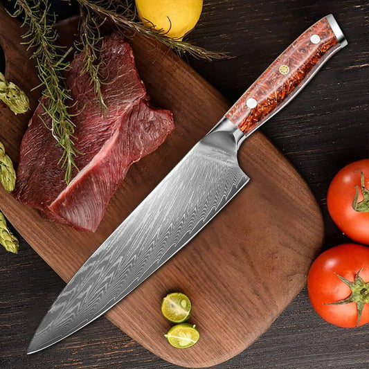 Couteau de Chef en Acier Damas de 8" avec Poignée en Résine de Chaff - ChicUndStil