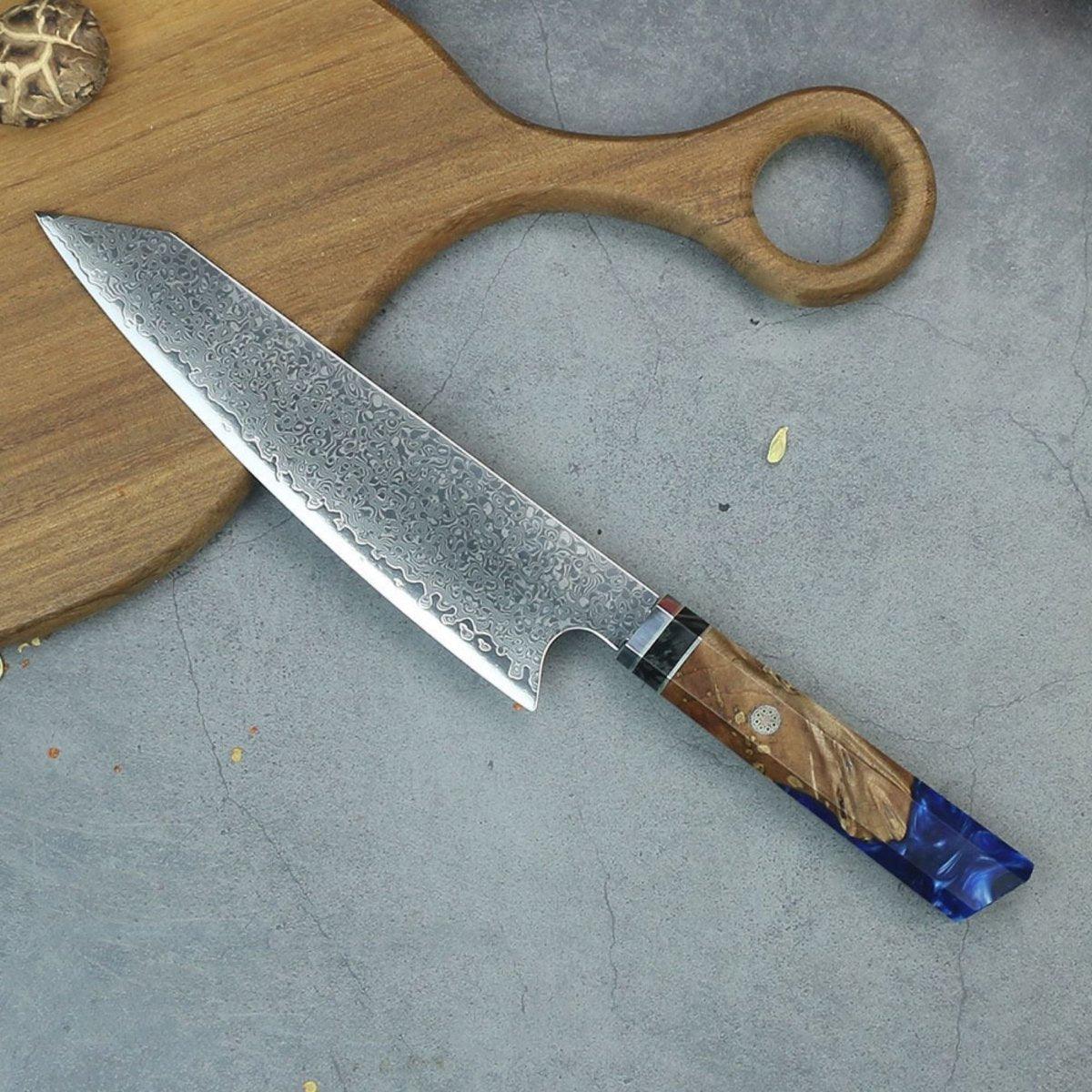 Couteau de Chef Damas, Couteau Kiritsuke 8", Bois Solidifié en Résine Époxy - ChicUndStil