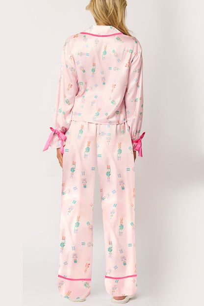 Chic und Stil | Christmas Printed Velvet Lacing Long Sleeve Bag Top and Elastic Waist Pants Set