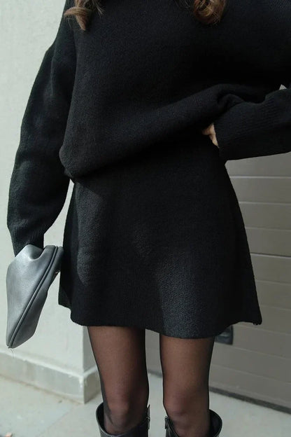 Chic und Stil | Ensemble en tricot - Pull surdimensionné & Mini-jupe - Tenue d'automne