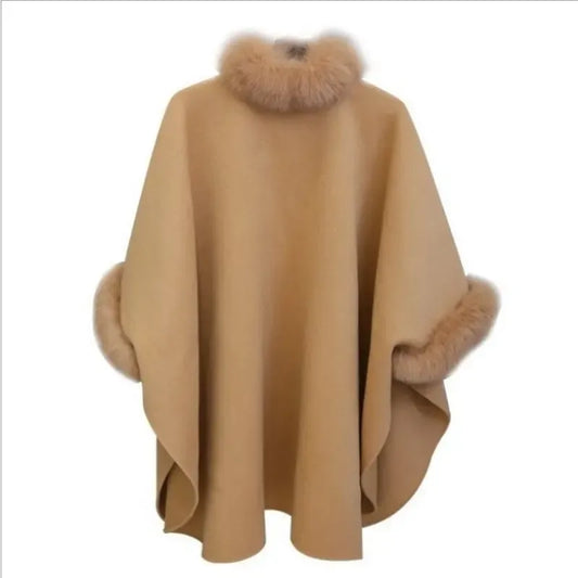 Chic und Stil | Cape Jacket Elegant Women's Cape with Faux Fur Trim